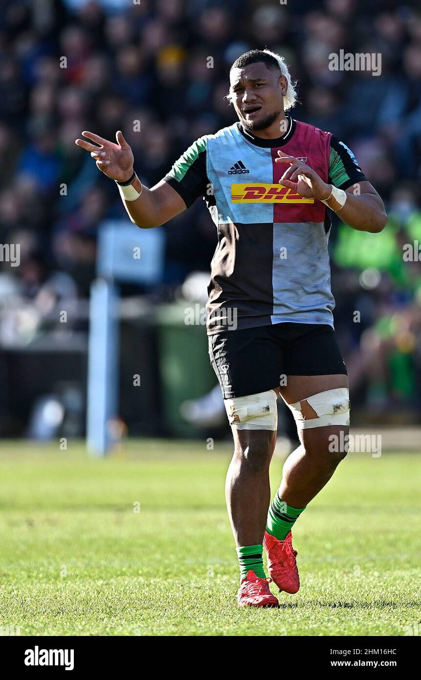 Twickenham, Royaume-Uni.06th févr. 2022.Rugby, premier ministre.Harlequins V sale Sharks.La fonction Stiop.Twickenham.Viliami Taulani (Harlequins) pendant le match de rugby Harlequins V sale Sharks Gallagher Premiership.Credit: Sport en images/Alamy Live News Banque D'Images