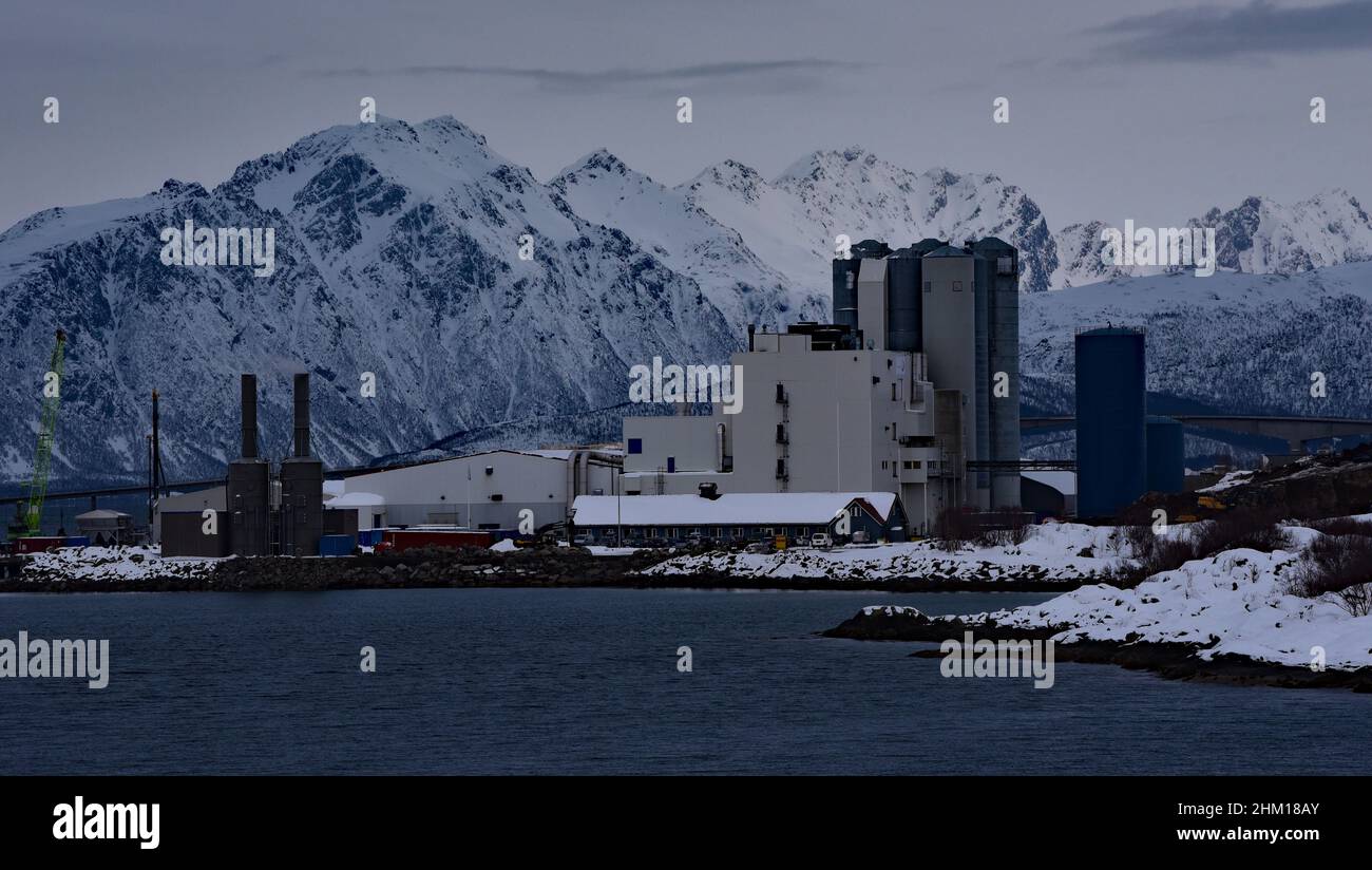 Industrie v mère nature, Municipalité d'Andøy dans le comté de Nordland, Norvège, Europe. Banque D'Images
