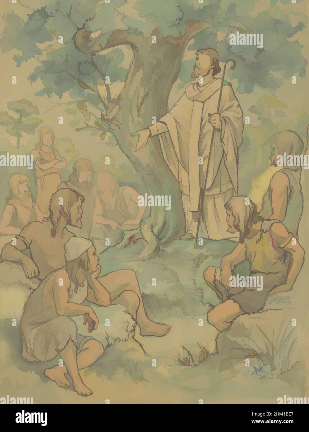 Art inspiré par la prédication du christianisme à Drenthe, conception d'une murale dans l'ancien Statenzaal de la Provinciehuis Drenthe (aujourd'hui Musée des Drents)., dessinateur: Georg Sturm, 1904, papier, encre, Pinceau, stylo, hauteur 283 mm × largeur 198 mm, oeuvres classiques modernisées par Artotop avec une touche de modernité. Formes, couleur et valeur, impact visuel accrocheur sur l'art émotions par la liberté d'œuvres d'art d'une manière contemporaine. Un message intemporel qui cherche une nouvelle direction créative. Artistes qui se tournent vers le support numérique et créent le NFT Artotop Banque D'Images