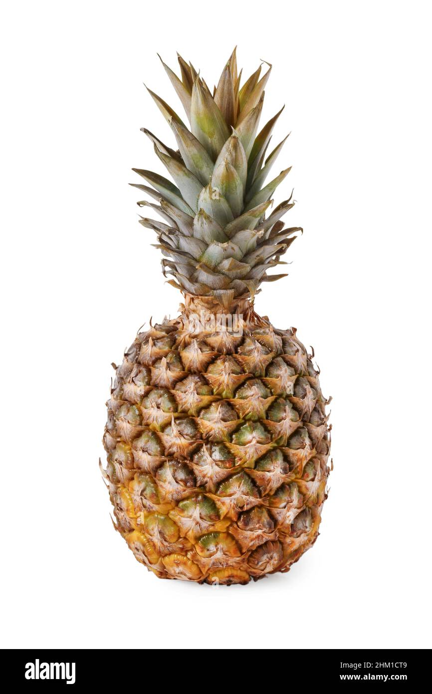 Gros plan d'ananas frais mûrs isolé sur blanc Banque D'Images