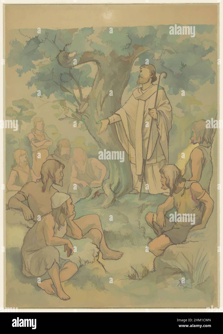 Art inspiré par la prédication du christianisme à Drenthe, conception d'une murale dans l'ancien Statenzaal de la Provinciehuis Drenthe (aujourd'hui Musée des Drents)., dessinateur: Georg Sturm, 1904, papier, encre, Pinceau, stylo, hauteur 283 mm × largeur 198 mm, oeuvres classiques modernisées par Artotop avec une touche de modernité. Formes, couleur et valeur, impact visuel accrocheur sur l'art émotions par la liberté d'œuvres d'art d'une manière contemporaine. Un message intemporel qui cherche une nouvelle direction créative. Artistes qui se tournent vers le support numérique et créent le NFT Artotop Banque D'Images