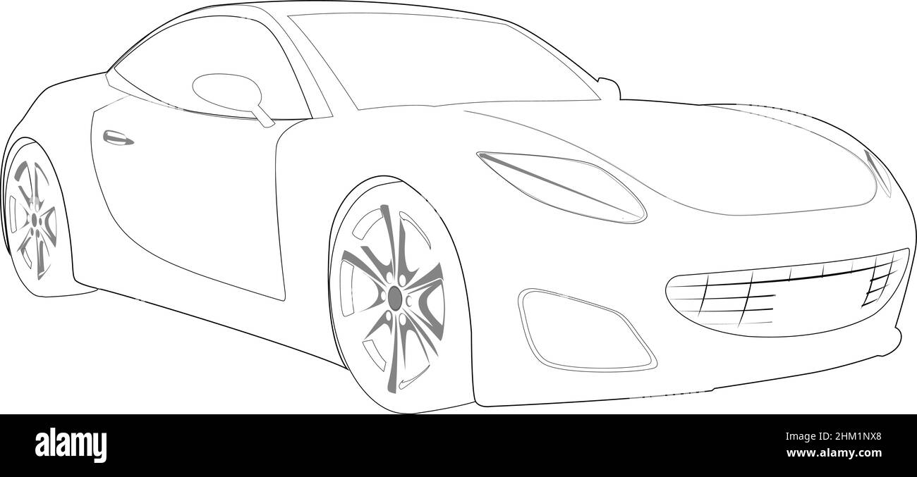 Croquis de voiture de sport sur fond blanc, illustration vectorielle.Voiture de sport moderne, crayon comme dessin Illustration de Vecteur