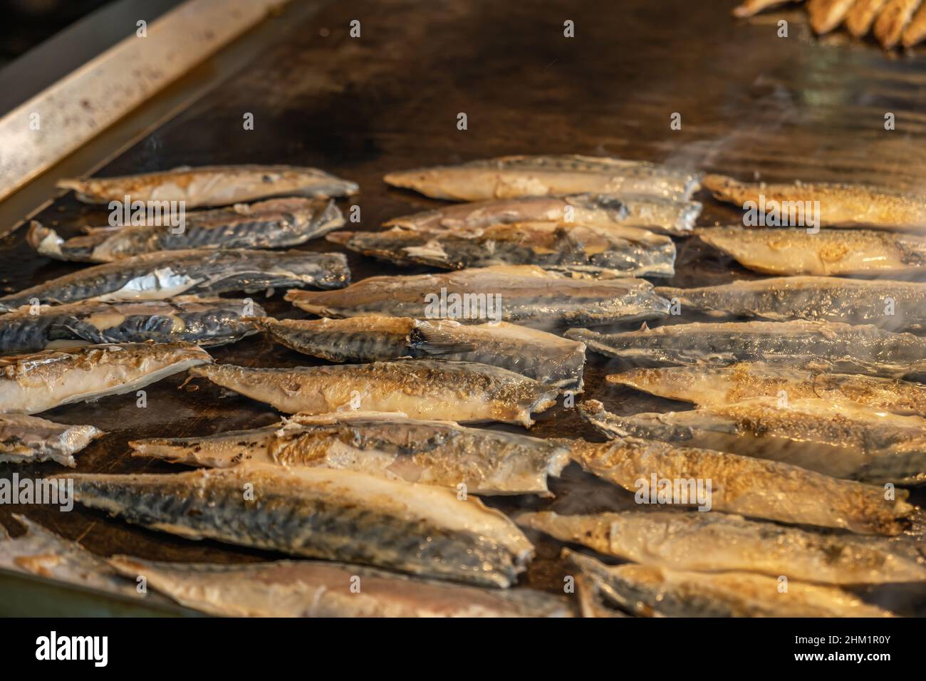 Poisson cuit au maquereau. Poisson maquereau préparé pour les sandwichs au pain de poisson. Des aliments délicieux et sains. Banque D'Images