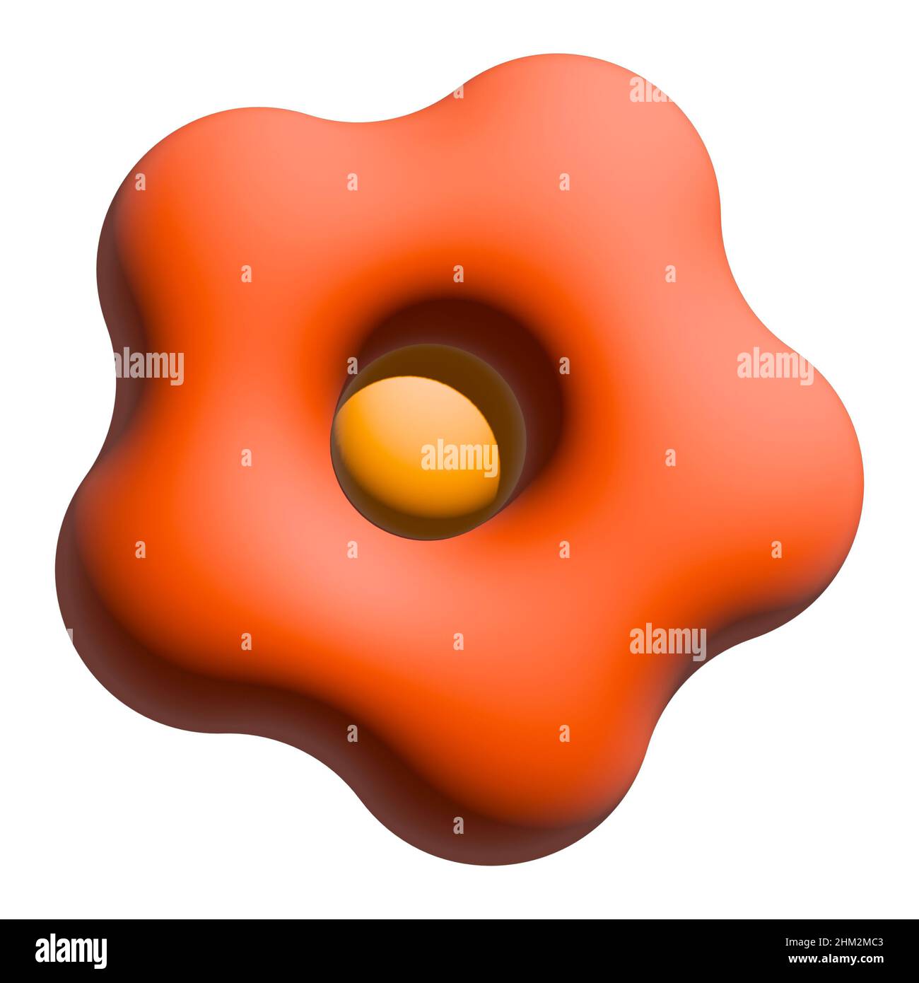 3D illustration. Image abstraite d'une fleur de couleur orange dans un style de dessin animé minimaliste. Isoler. Signe. Icône. Image simple pour le design et les réseaux sociaux. Banque D'Images