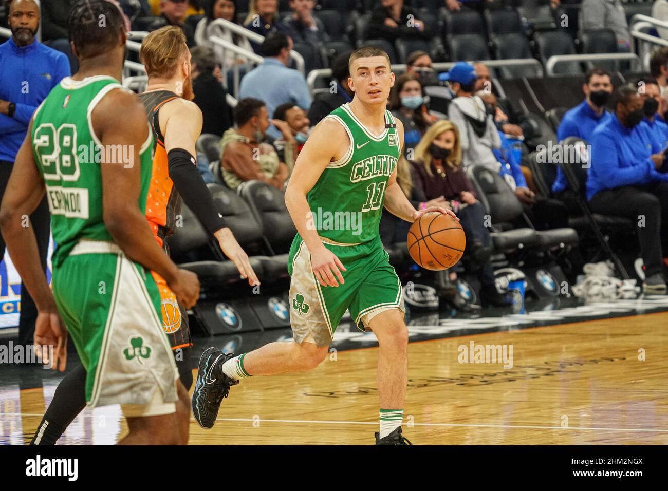 Orlando, Floride, États-Unis, 6 février 2022,Boston Celtics point Guard Payton Pritchard #11 au centre Amway.(Crédit photo: Marty Jean-Louis) crédit: Marty Jean-Louis/Alamy Live News Banque D'Images