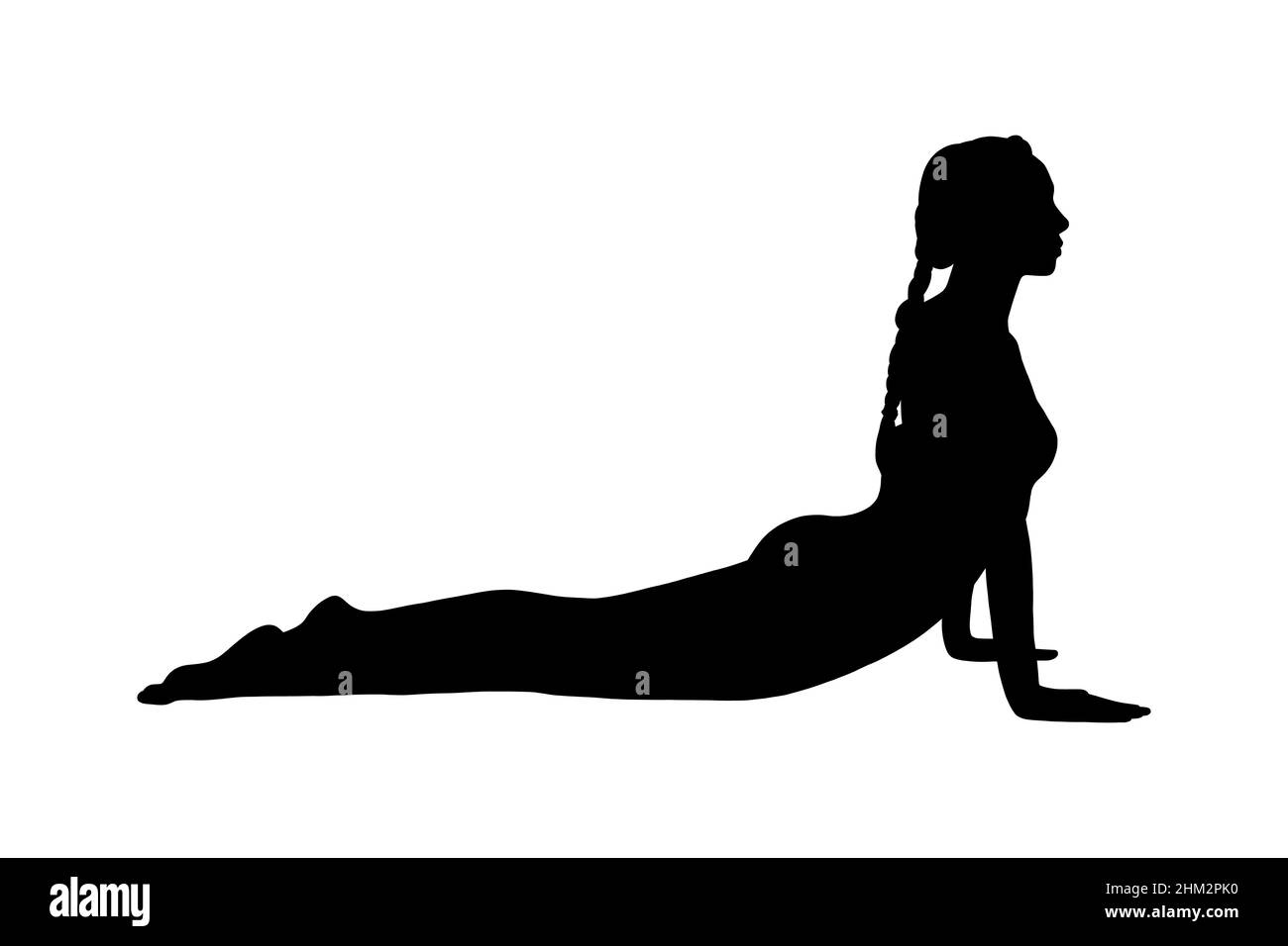 Pose de cobra de yoga ou bhujangasana.Femme silhouette pratiquant le yoga de résistance pose.Illustration vectorielle isolée sur fond blanc Illustration de Vecteur