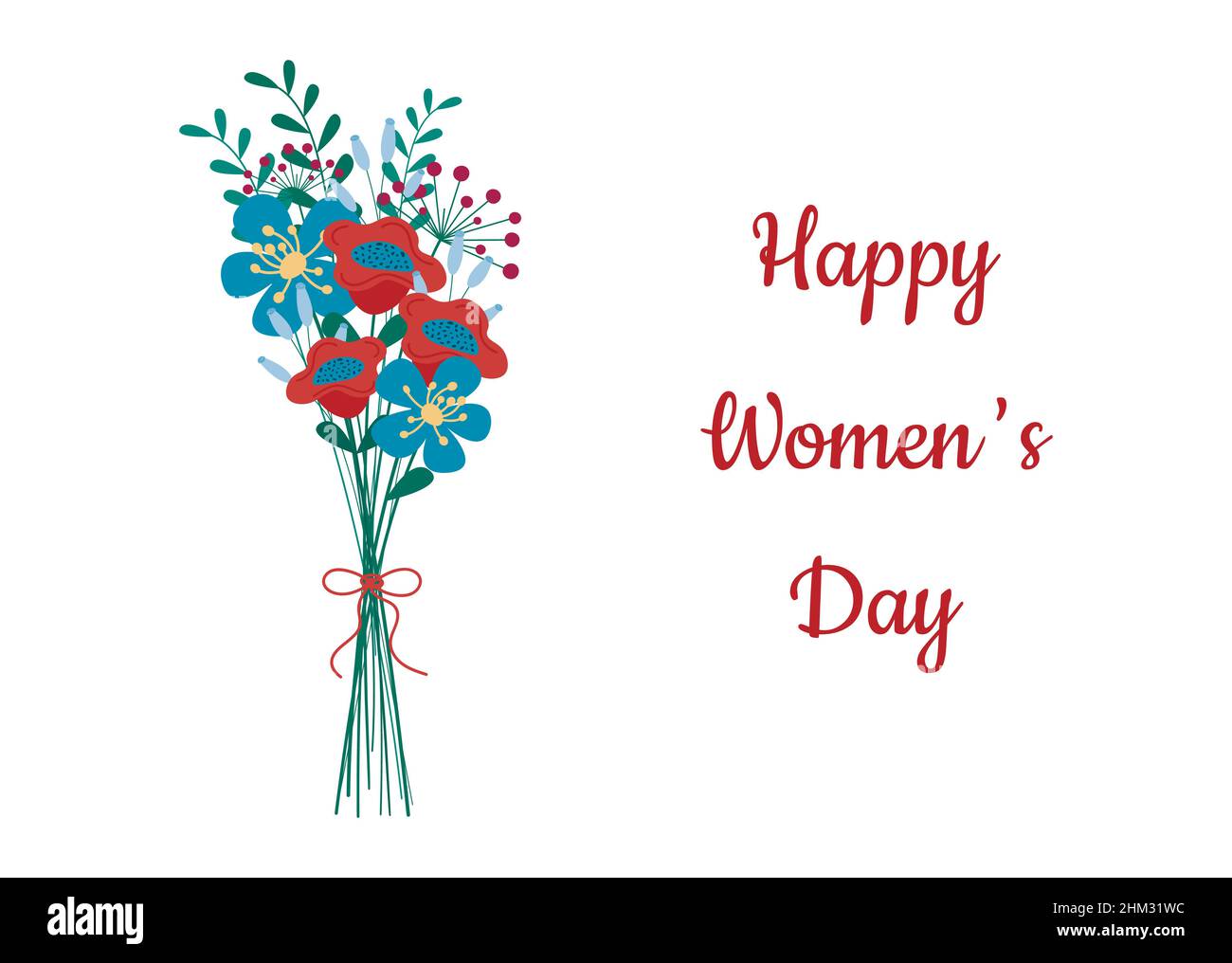 Carte de vœux pour une bonne fête des femmes.Bouquet de fleurs isolées comme cadeau pour la femme.Bouquet de fleurs abstraites.Illustration vectorielle plate. Illustration de Vecteur