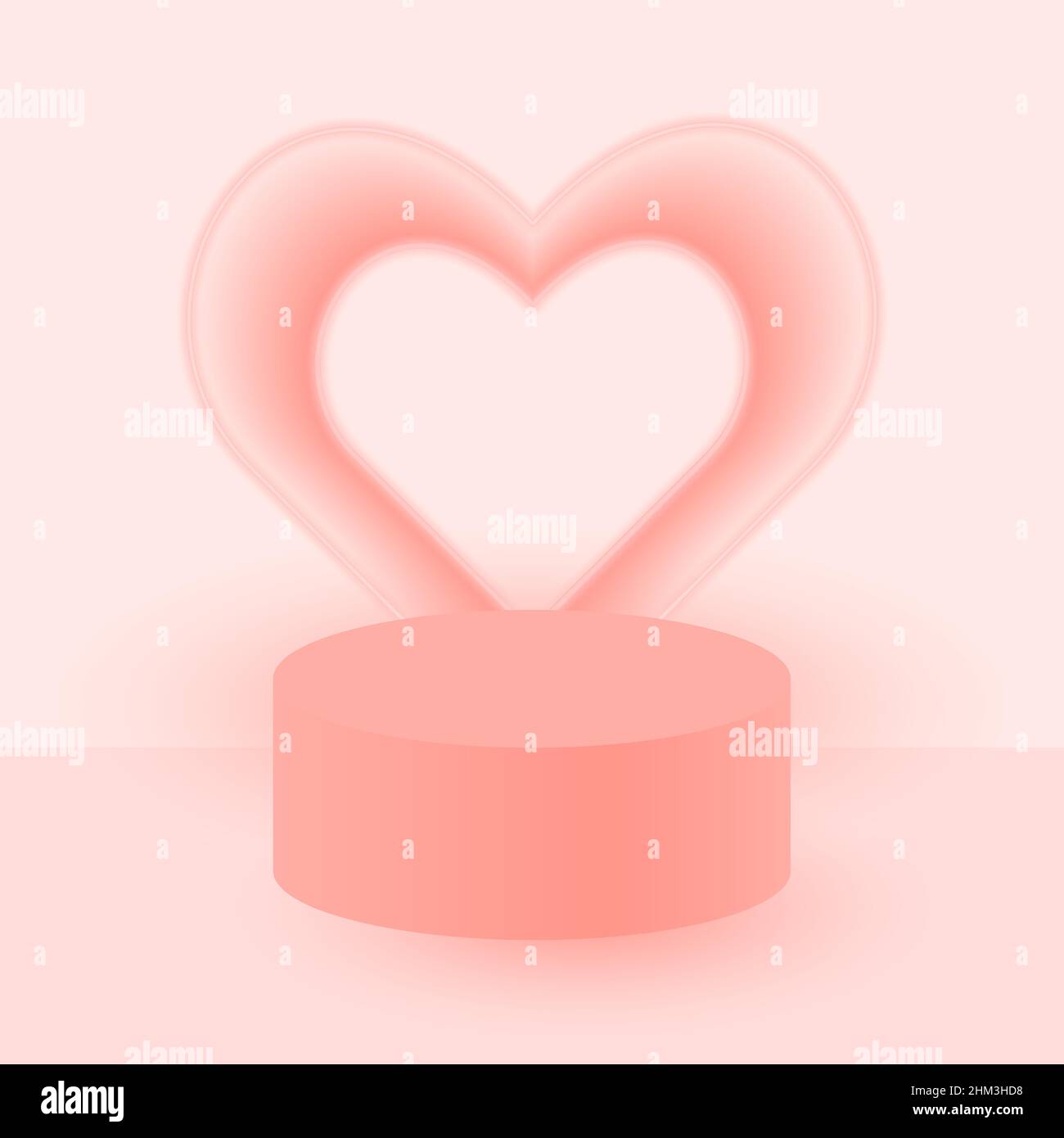 Piédestal ou plate-forme ronde rose 3D.Scène cylindrique abstraite sur fond en forme de coeur néon pour la présentation de présentation publicitaire de cosmétiques Illustration de Vecteur