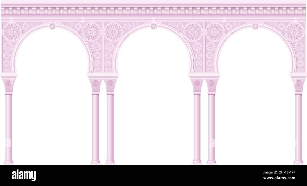 Arcade de palais rose dans un style oriental ancien.Façade d'un bâtiment classique.Graphiques vectoriels Illustration de Vecteur