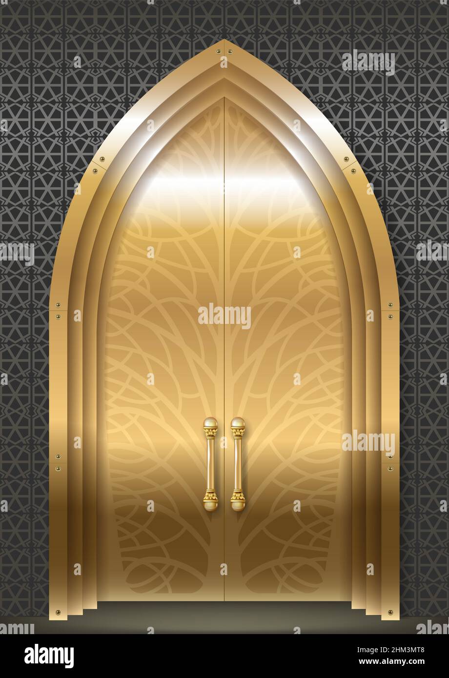 Golden door luxueux Palace dans le style oriental arabe.Graphiques vectoriels Illustration de Vecteur