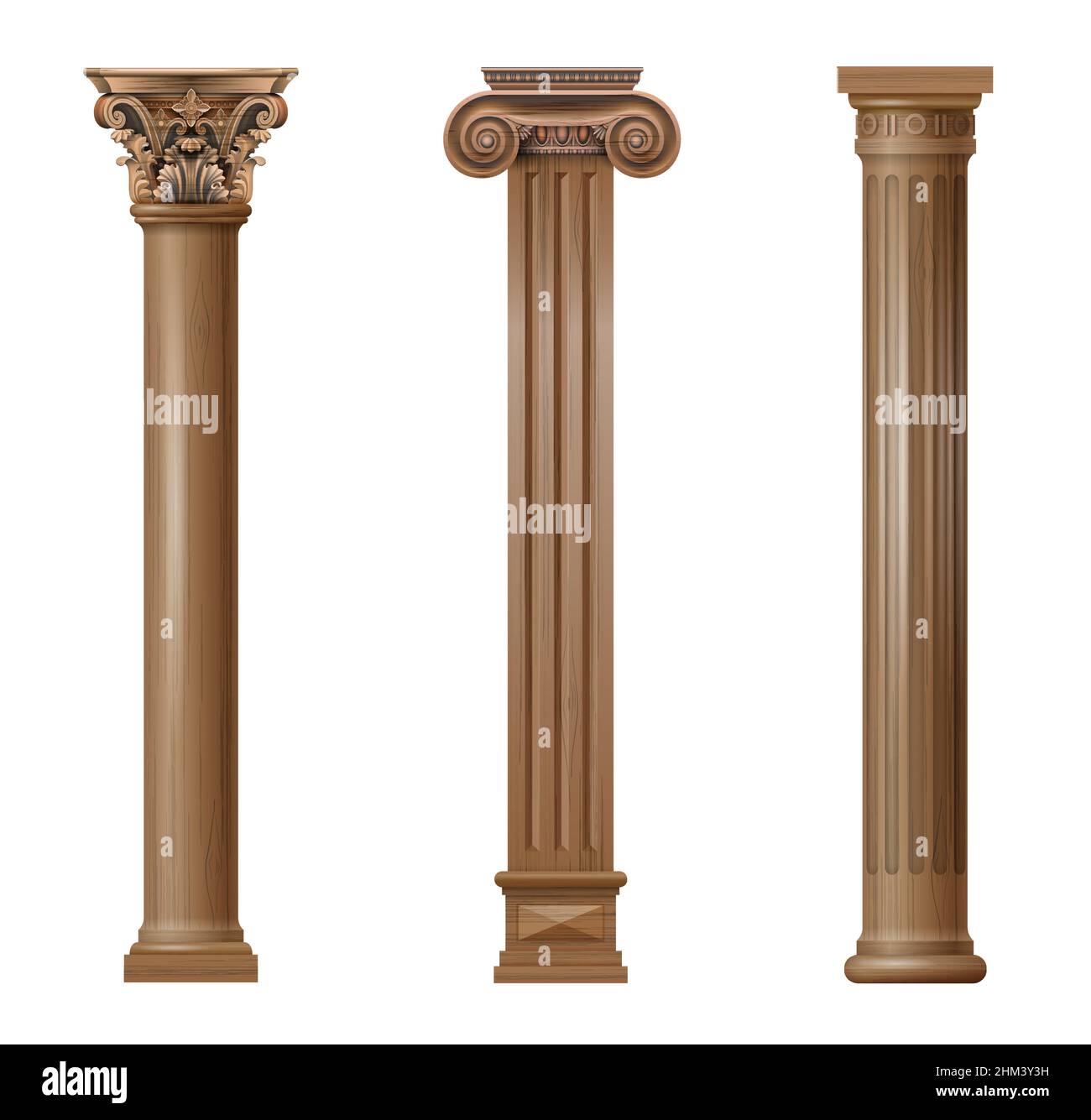 Ensemble de colonnes architecturales sculptées en bois classique vintage avec ornement pour l'intérieur ou la façade.Éléments de menuiserie ou baumes.Graphiques vectoriels Illustration de Vecteur