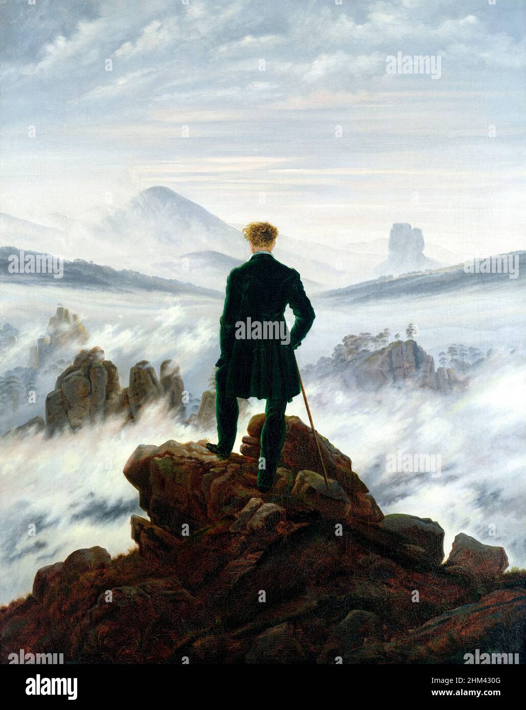 Wanderer au-dessus de la mer du brouillard [Der Wanderer über dem Nebelmeer] par le peintre allemand Caspar David Friedrich (1774-1840) peint vers 1818. Banque D'Images