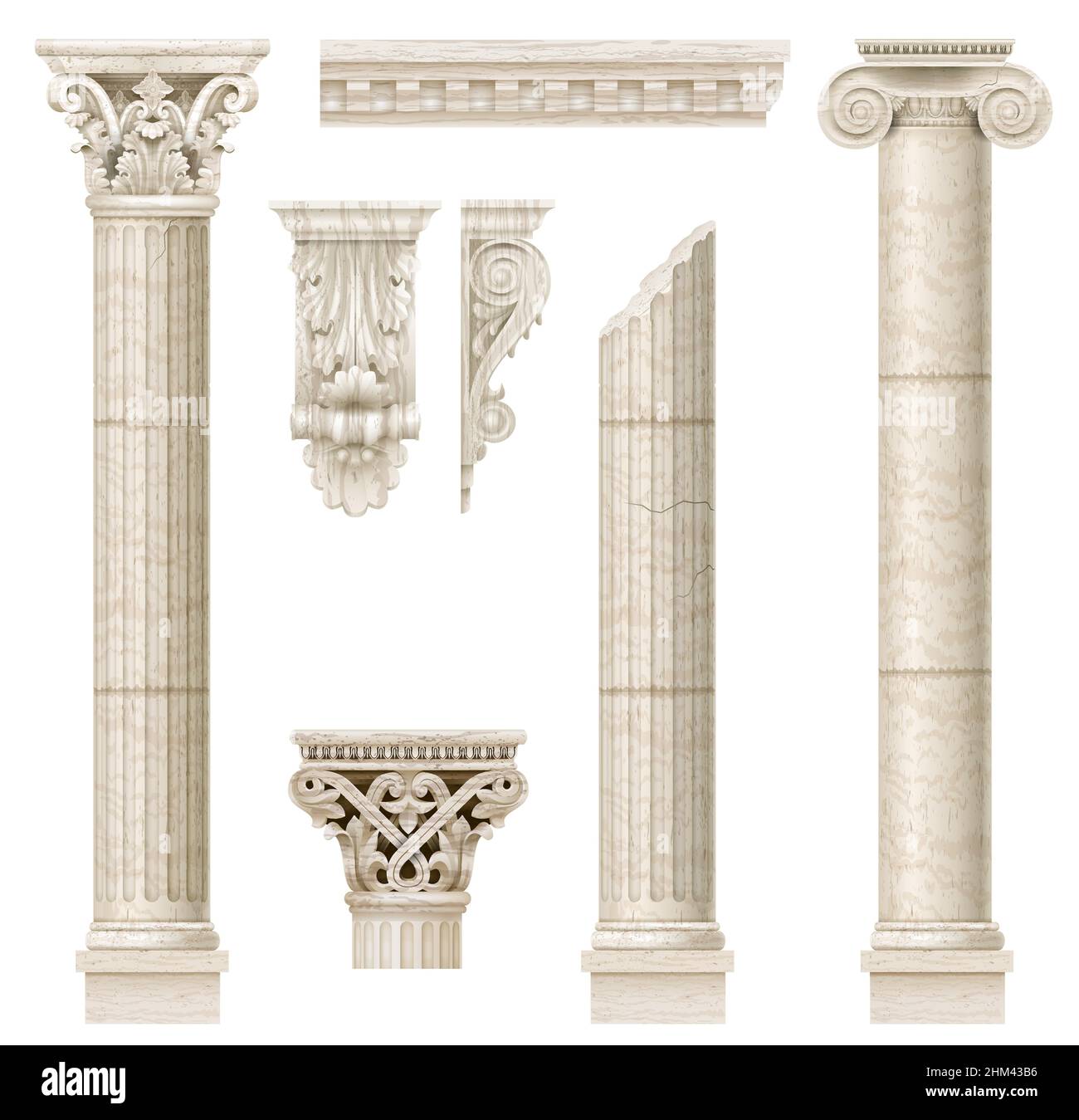 Colonnes classiques en marbre antique dans les graphiques vectoriels et dans différents styles Illustration de Vecteur