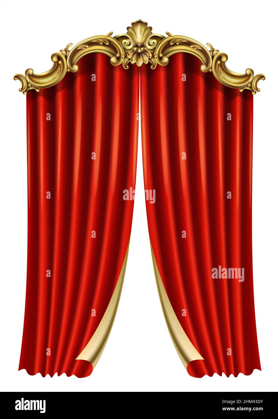 Rideau baroque rococo rouge classique doré.Graphiques vectoriels.Cadre de luxe pour la peinture ou la couverture de carte postale Illustration de Vecteur