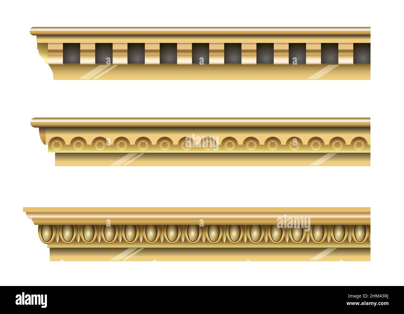 Un ensemble de corniches en or classique pour les murs des bâtiments.Moulage en stuc.Graphiques vectoriels Illustration de Vecteur