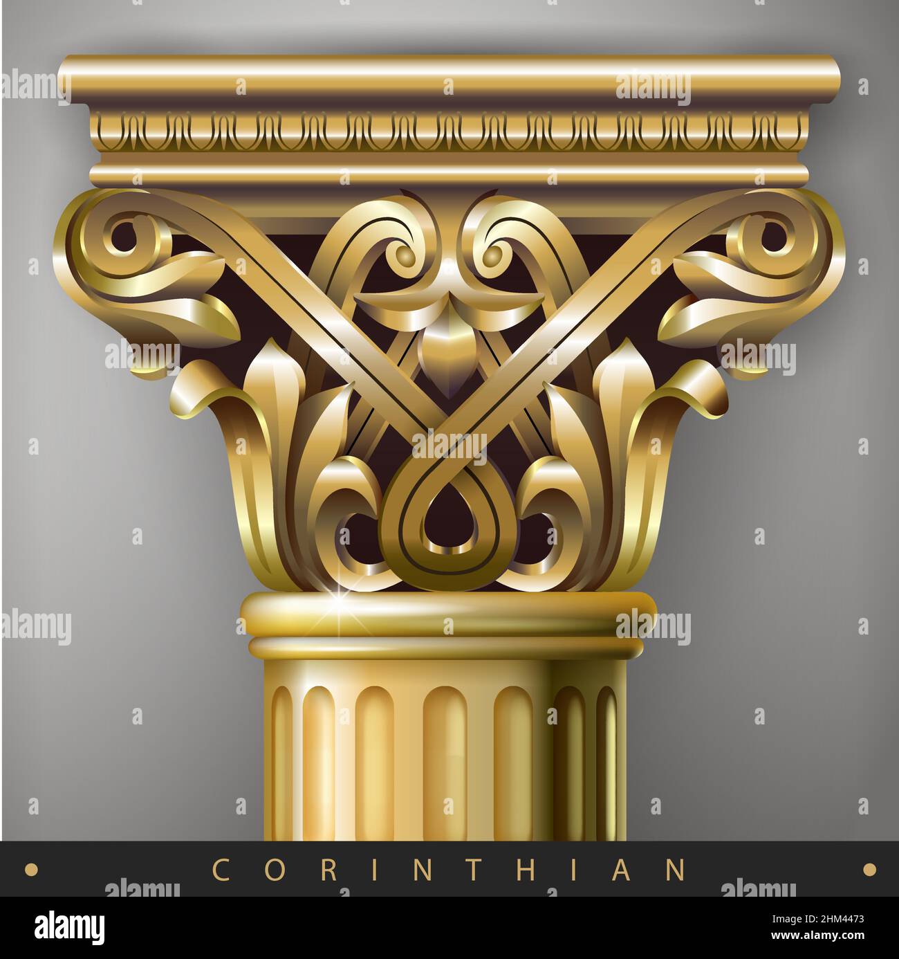 Capitale d'or de la colonne orientale dans le style Corinthien.Support architectural classique.Graphiques vectoriels Illustration de Vecteur