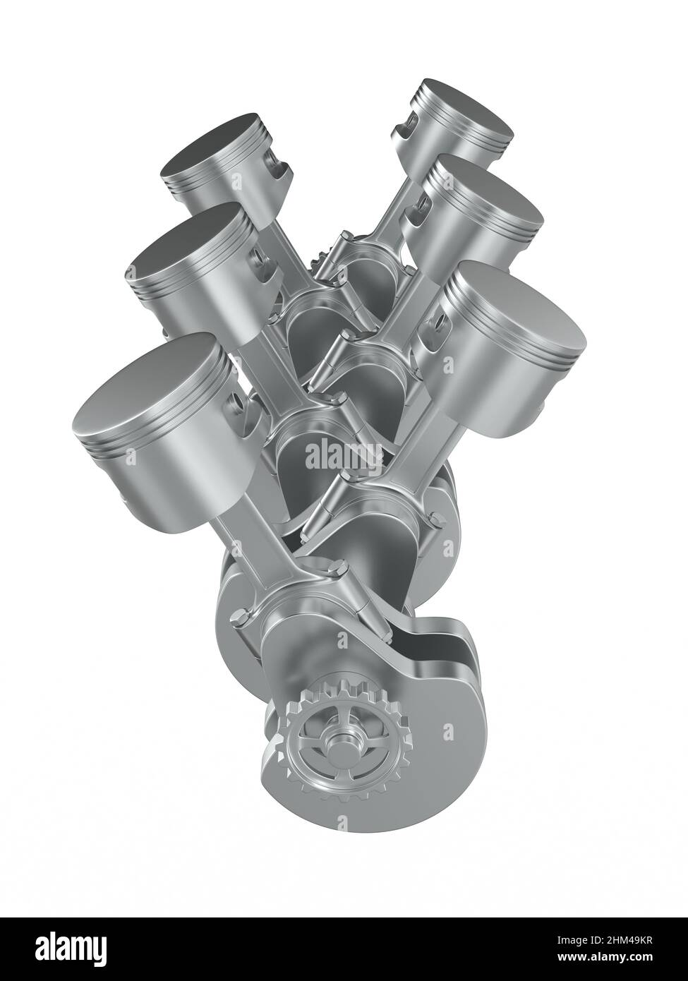 Pistons du moteur et vilebrequin sur fond blanc.Illustration isolée 3D  Photo Stock - Alamy