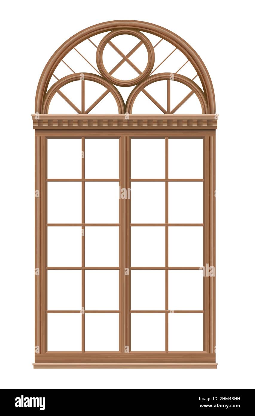 Fenêtre en bois voûtée classique de style médiéval pour l'église ou le château.Graphiques vectoriels Illustration de Vecteur