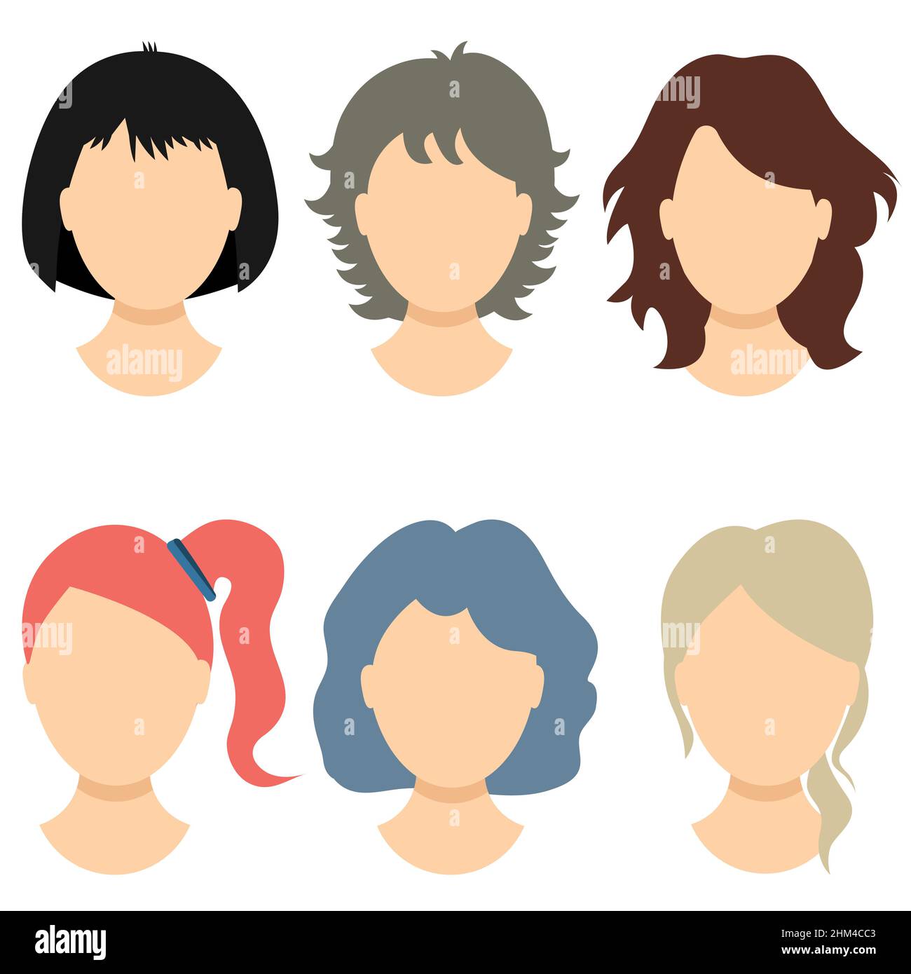 Avatar féminin avec différentes coiffures.Icônes d'image de profil.Fille conception moderne et simple.Illustration vectorielle de style plat.EPS10 Illustration de Vecteur