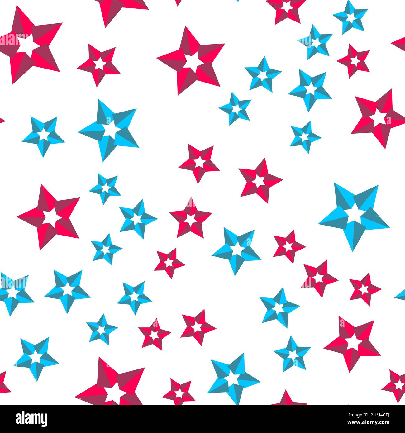 Étoiles roses et bleues sur fond blanc.Pour le tissu, les vêtements pour bébés, le fond, le textile, le papier d'emballage et autres décorations.Motif vectoriel sans couture Illustration de Vecteur