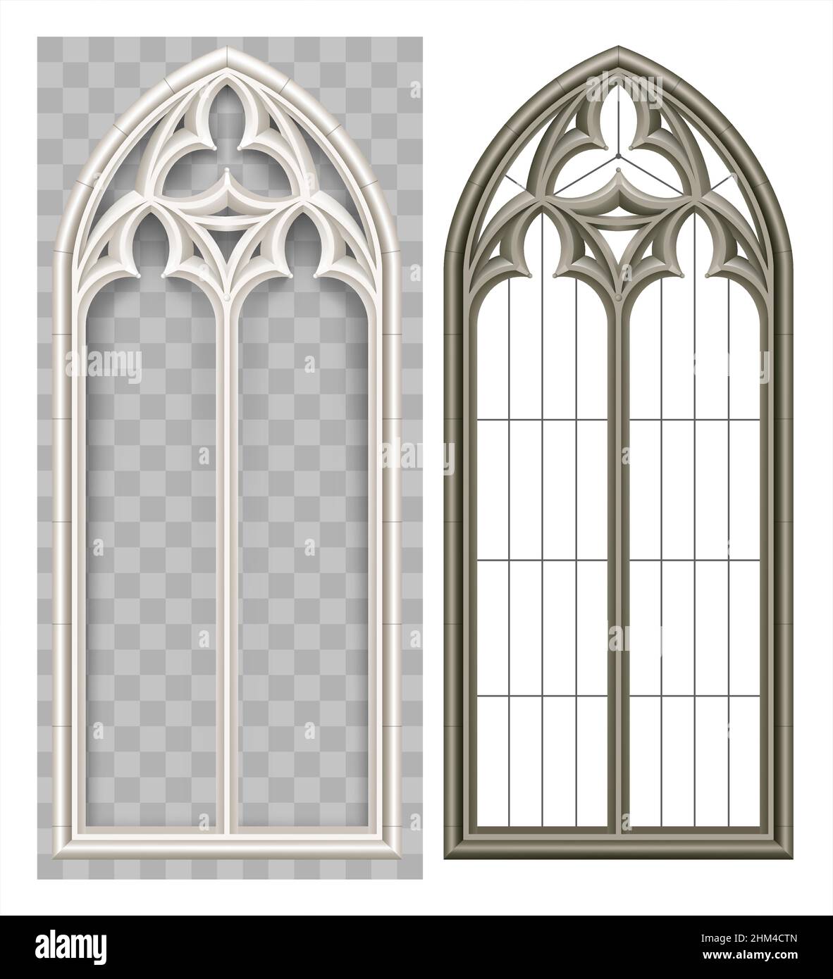 Fenêtre médiévale gothique réaliste de Lancet et arche en pierre avec une ombre.Ombre transparente.Arrière-plan ou texture.Élément architectural Illustration de Vecteur