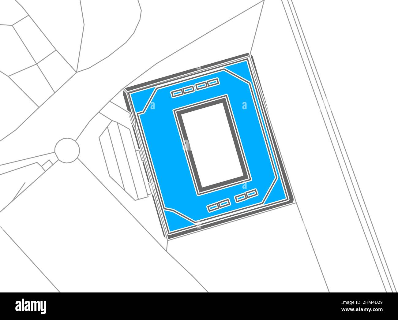 Freiburg, stade de football, carte vectorielle.La carte bundesliga statium a été tracée avec des zones blanches et des lignes pour les routes principales, les routes latérales. Illustration de Vecteur