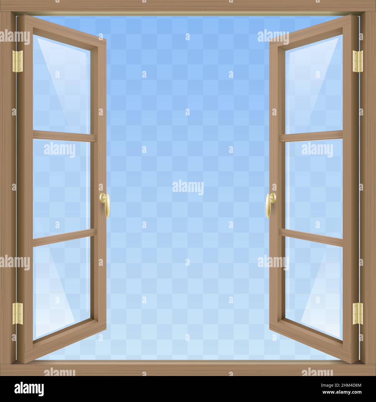 Fenêtre ouverte en bois classique marron avec verre transparent.Graphiques vectoriels Illustration de Vecteur