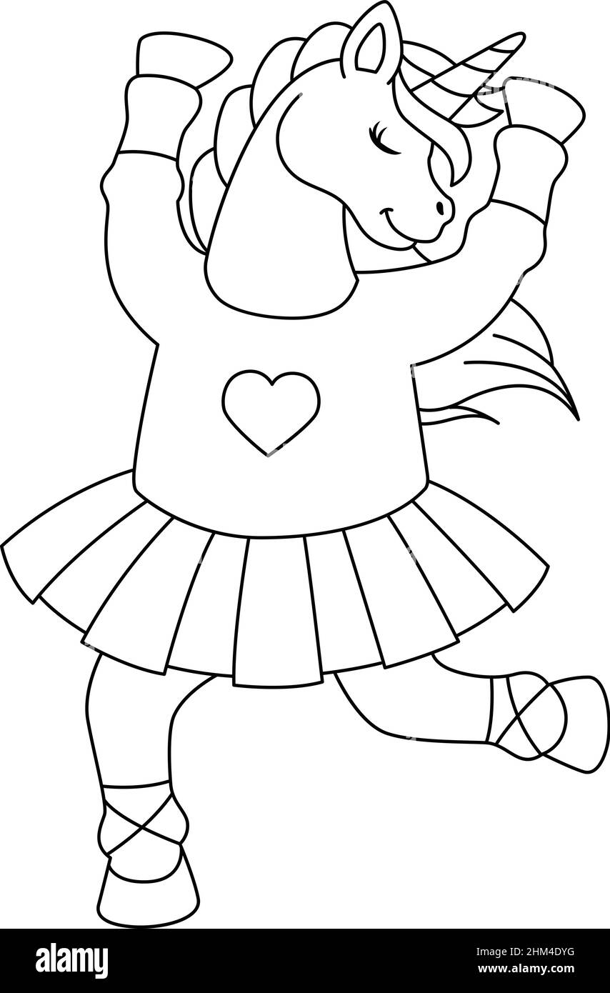 UNICORN Ballerina Dancing coloriage page isolé Illustration de Vecteur