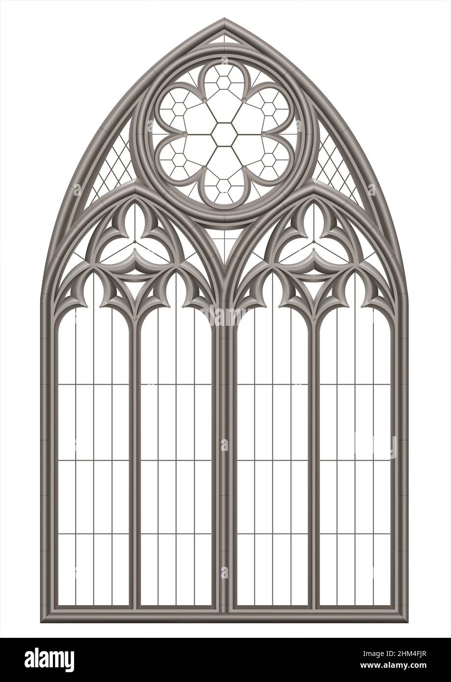 Fenêtre médiévale en vitraux gothique réaliste et arche en pierre à l'ombre.Ombre transparente.Arrière-plan ou texture.Élément architectural Illustration de Vecteur