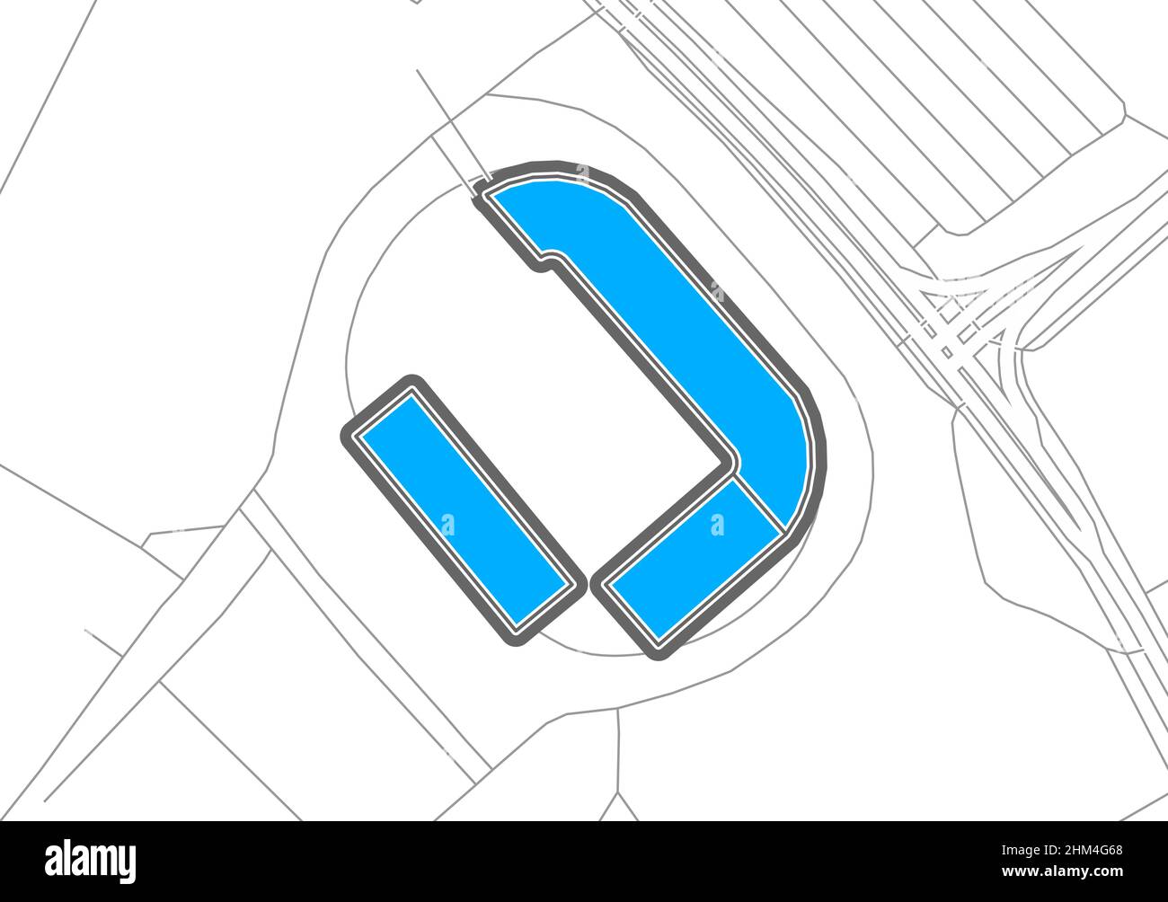 Karlsruhe, stade de football, carte vectorielle.La carte bundesliga statium a été tracée avec des zones blanches et des lignes pour les routes principales, les routes latérales. Illustration de Vecteur