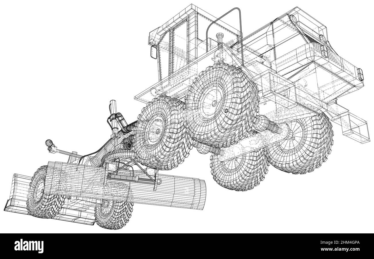 Niveleuse dans le style de contour.Machine lourde pour la réparation sur route.Illustration vectorielle Illustration de Vecteur