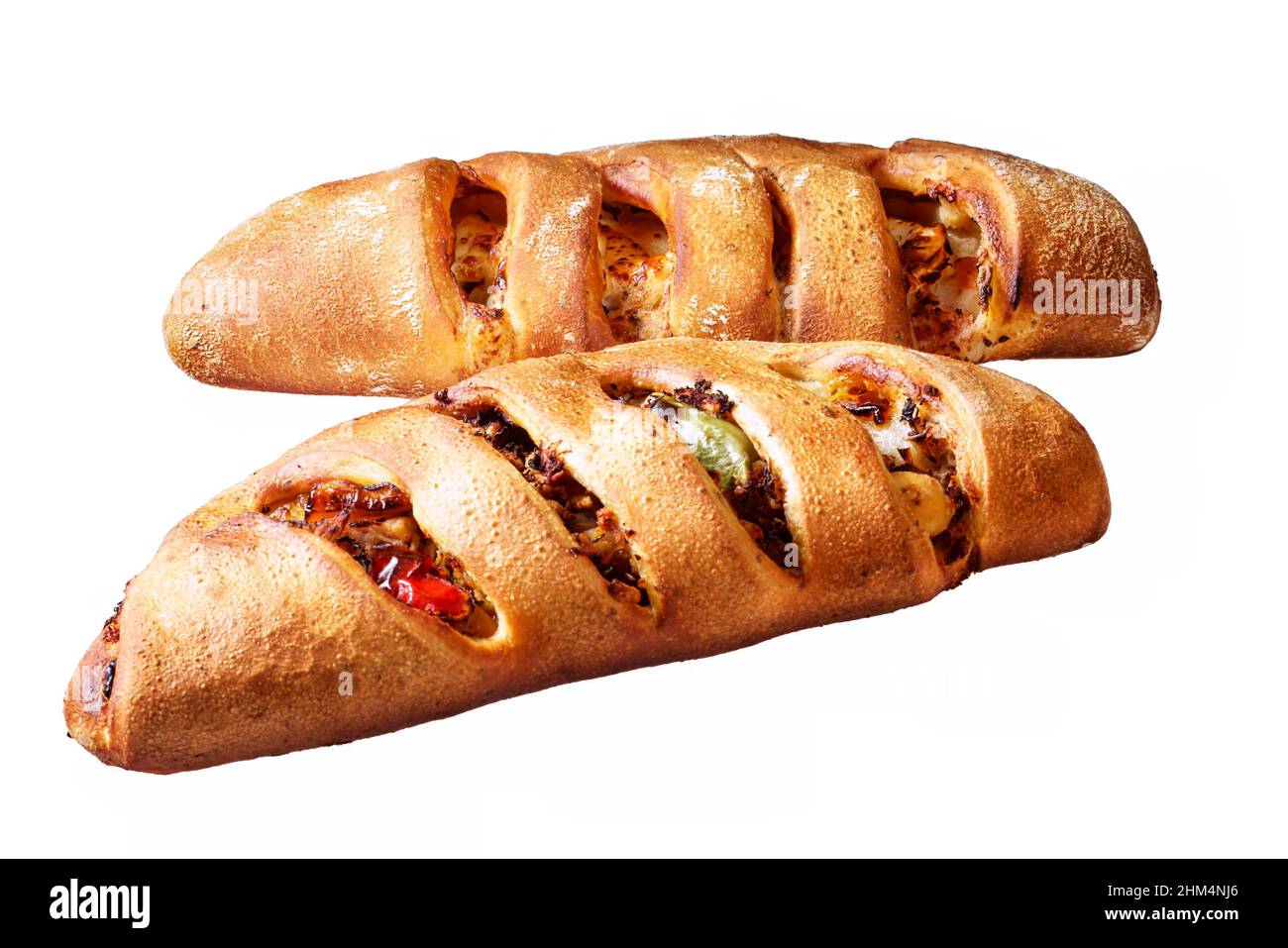 style de calzone sandwich avec viande isolée sur blanc Banque D'Images