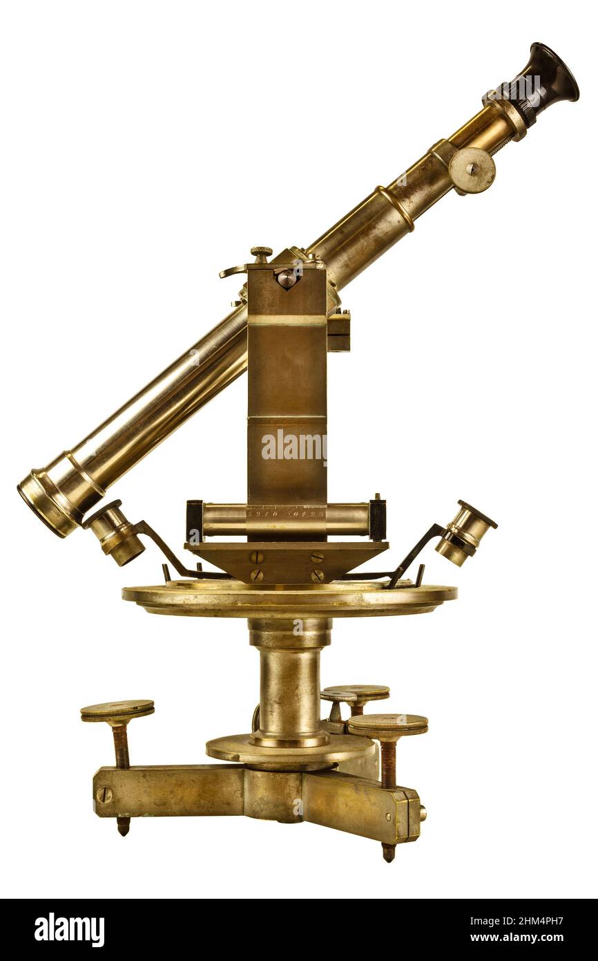 Télescope scientifique ancien isolé sur fond blanc Banque D'Images