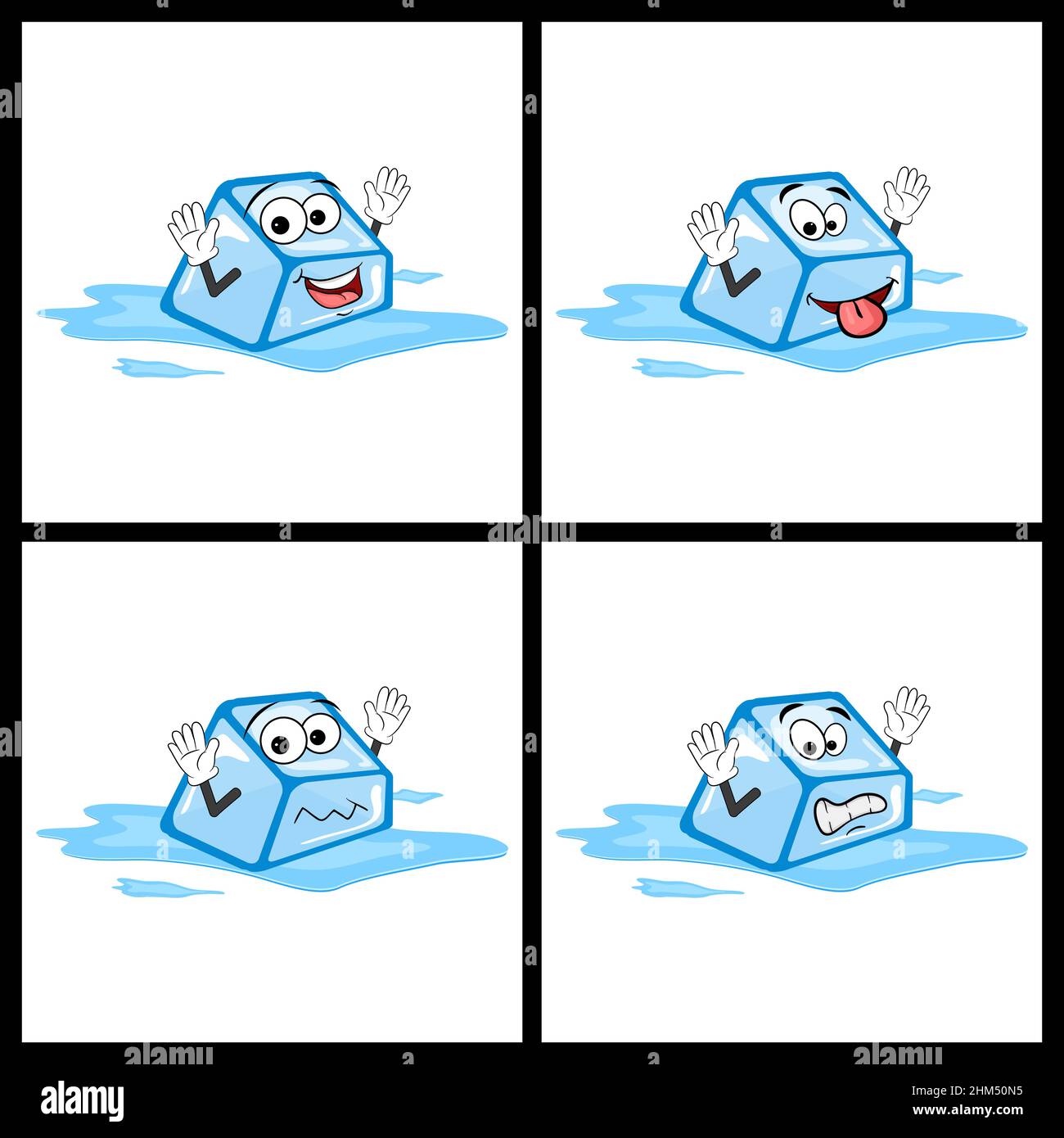 Le personnage du cube de glace en fusion avec les yeux et le sourire.Ensemble d'illustrations vectorielles simples isolées sur fond blanc. Illustration de Vecteur