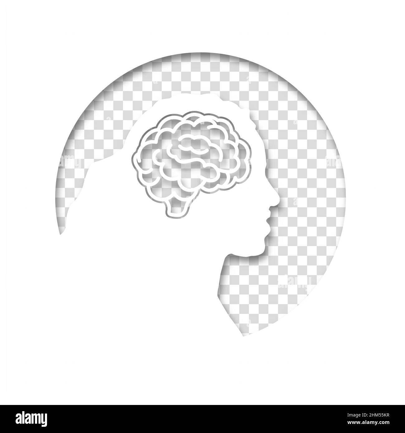 La tête d'une femme ou d'une fille est dans un cercle sur fond transparent.Concept médical icône des maladies du cerveau, troubles psychologiques.Coupe de papier Illustration de Vecteur
