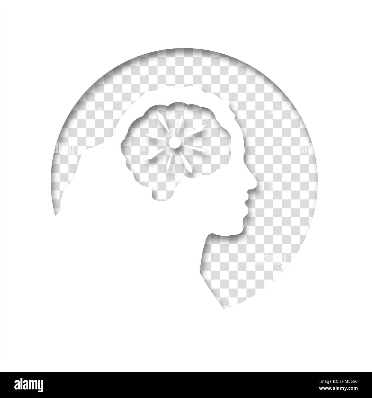 La tête d'une femme ou d'une fille est dans un cercle sur fond transparent.Concept médical icône des maladies du cerveau, troubles psychologiques. Illustration de Vecteur