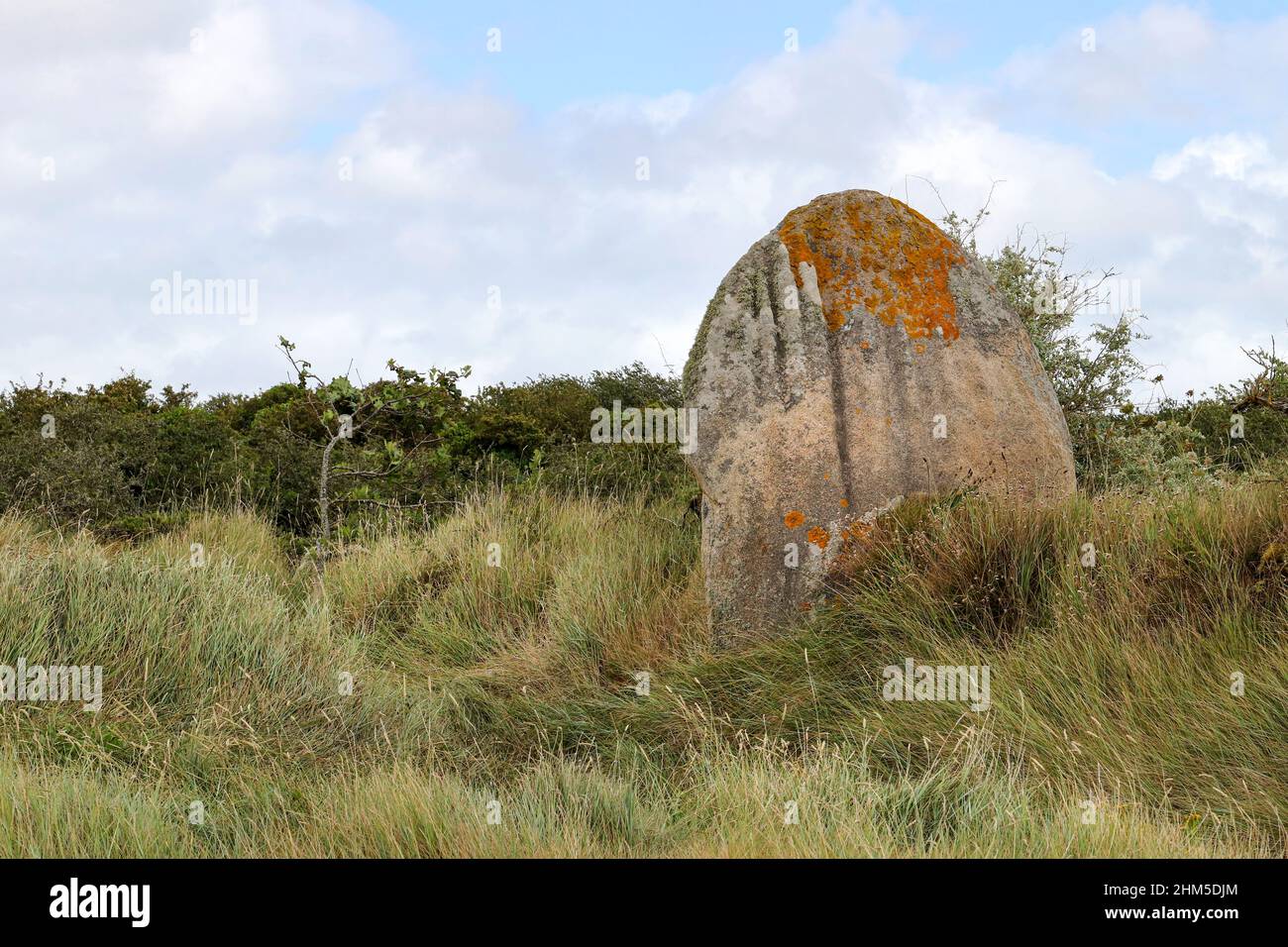 Menhir de Run ar Gam près de Trebeurden en Bretagne, France Banque D'Images