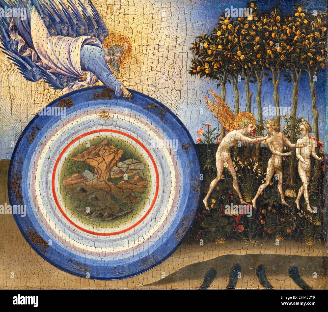 GIOVANNI di PAOLO ( c 1403-1482) peintre italien.La création du monde et l'expulsion du Paradis. Banque D'Images