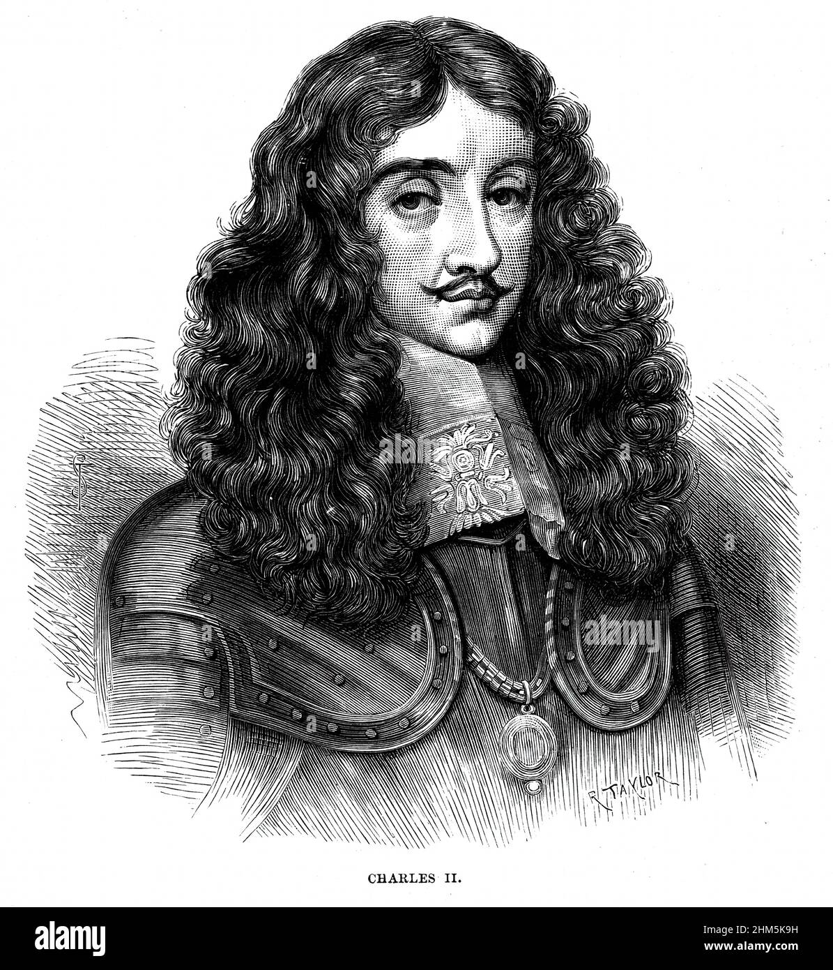 Portrait de Charles II (1630-85) - gravure historique Banque D'Images