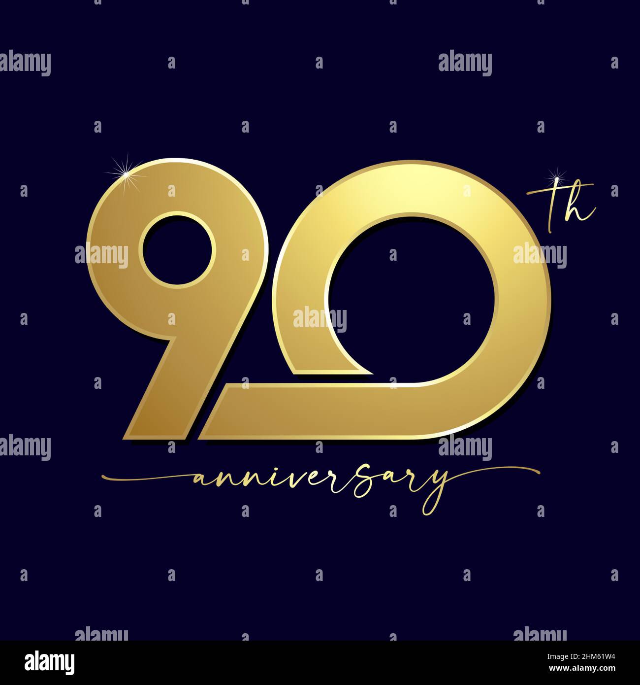 90 ans anniversaire logo or simple avec écriture manuscrite pour l'événement de célébration.Illustration vectorielle anniversaire 90th pour carte de vœux ou invitation jubilé Illustration de Vecteur