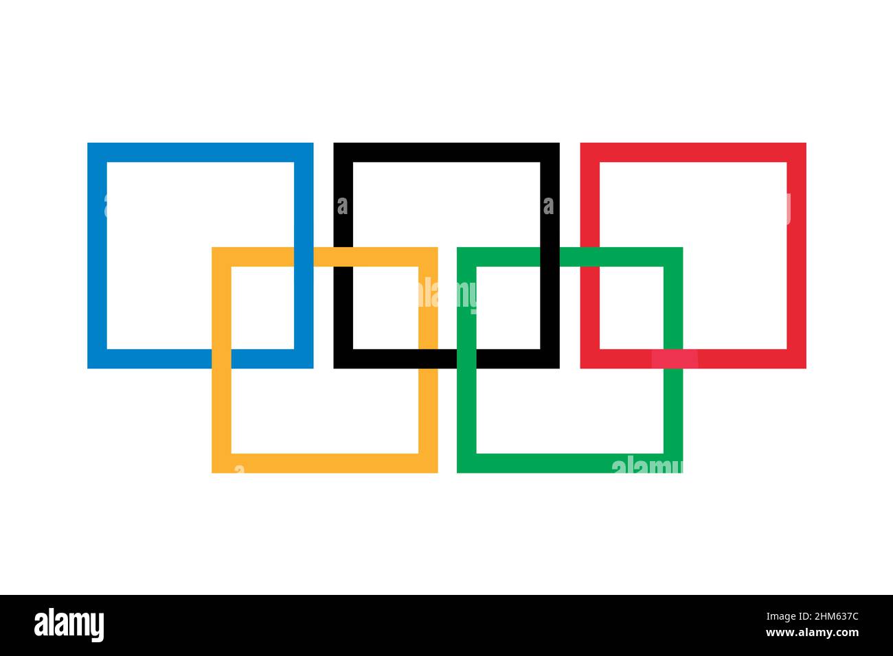 Cinq carrés interconnectés comme faux et fausse imitation du symbole des Jeux Olympiques. Illustration vectorielle isolée sur blanc. Banque D'Images