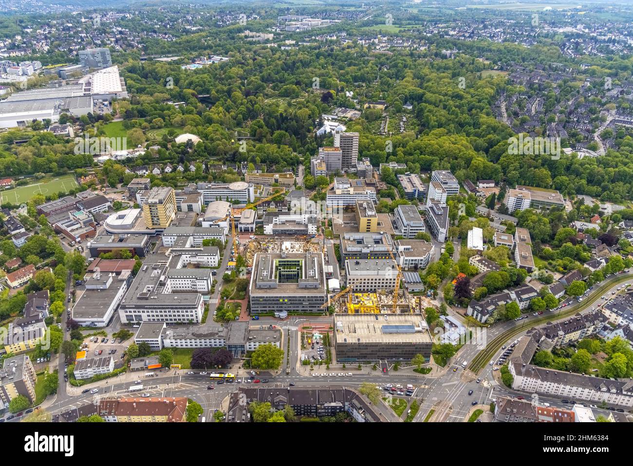 Vue aérienne, hôpital universitaire d'Essen, chantier de construction au bâtiment Institutsgruppe 1, campus de Mensa Klinikum, Essen-Holsterhausen, Essen, Ruhr A Banque D'Images