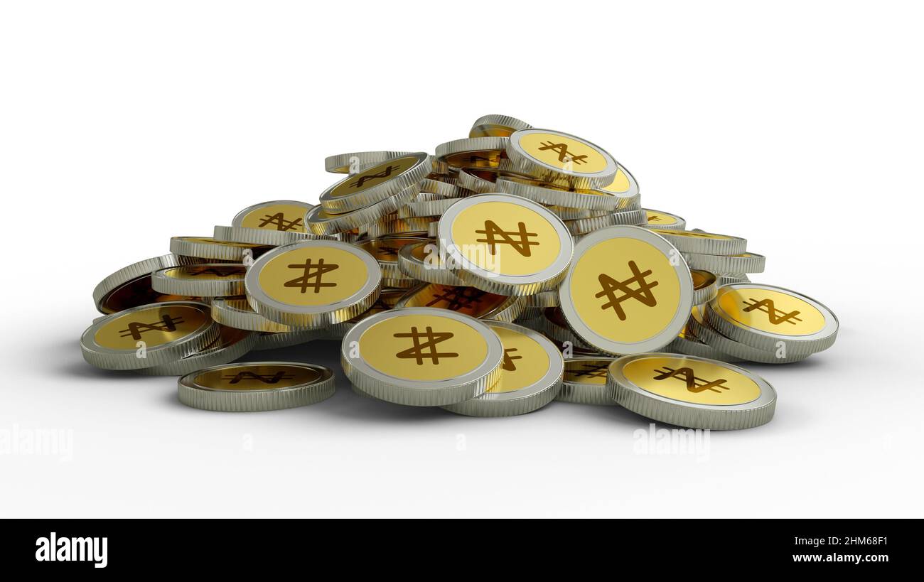 3D rendu de la pile de concept abstrait de pièces de naira nigérian Banque D'Images