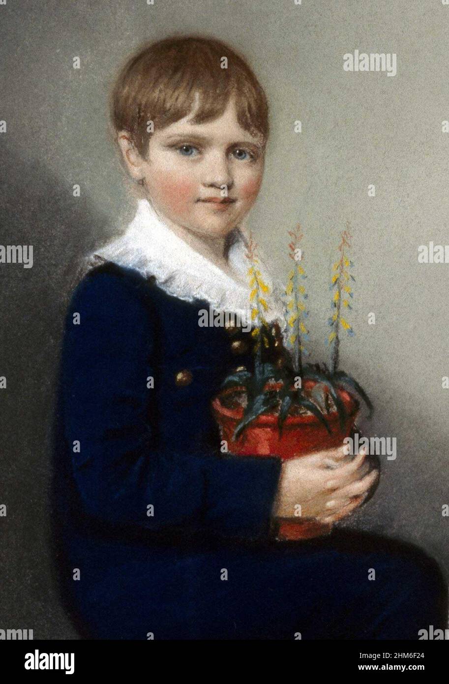 Un portrait de l'écrivain anglais et fondateur de la théorie de la sélection naturelle, Charles Darwin comme un garçon de sept ans.Portrait d'Ellen Sharples Banque D'Images