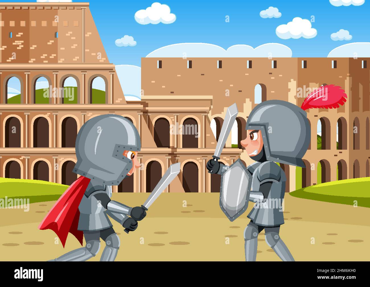 Chevaliers combattant au moyen âge Banque d'images vectorielles - Alamy