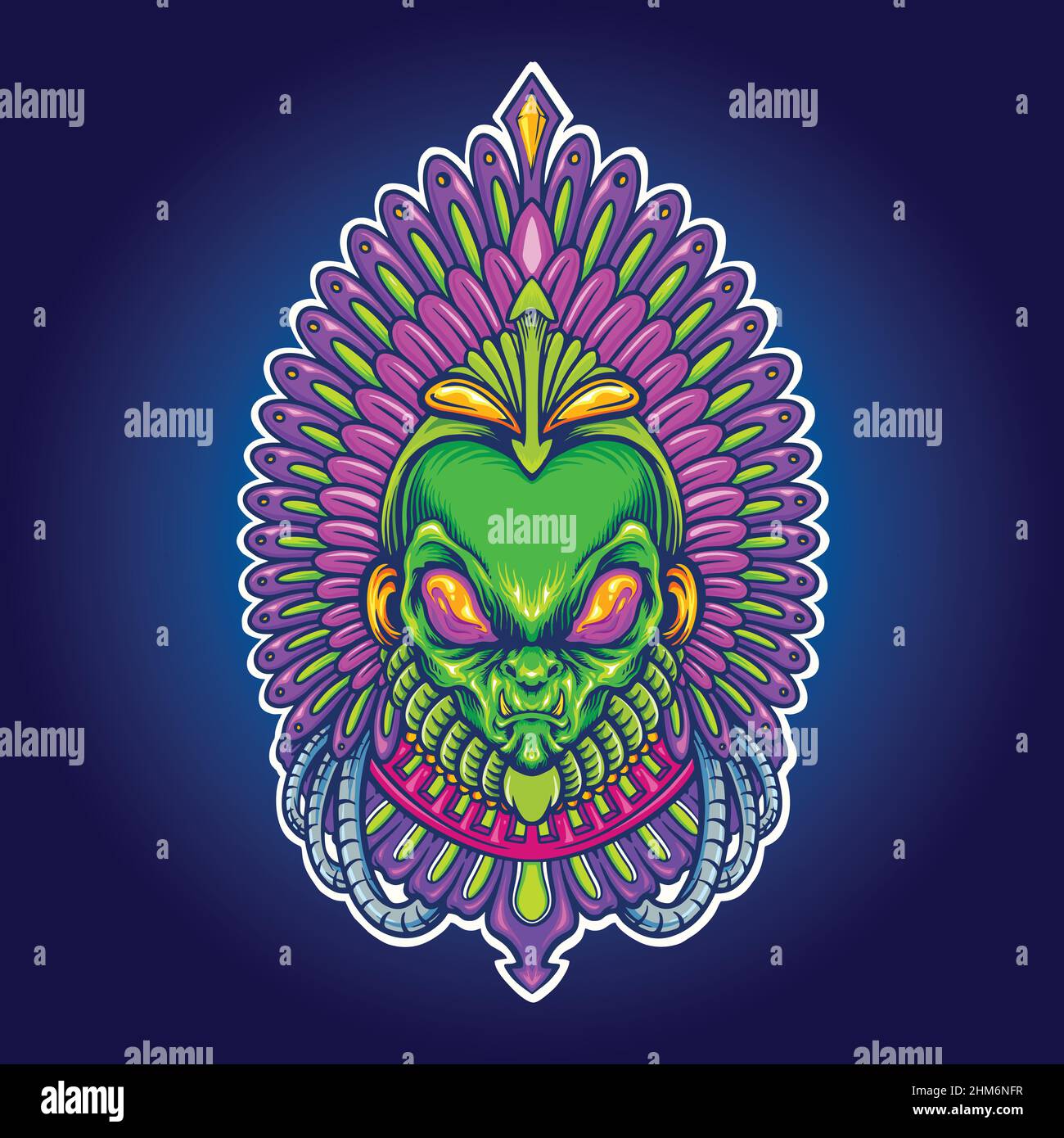 Alien Aztec Indian Space Vector illustrations pour votre travail logo, t-shirt de marchandise de mascotte, autocollants et étiquettes, poster, cartes de vœux Illustration de Vecteur