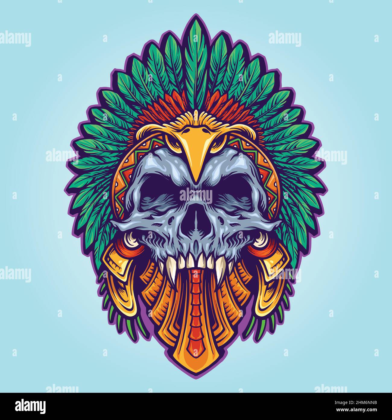 Aztec Indian Death Skull Tattoo illustrations vectorielles pour votre travail logo, t-shirt de mascotte, autocollants et étiquettes, affiche, carte de vœux Illustration de Vecteur