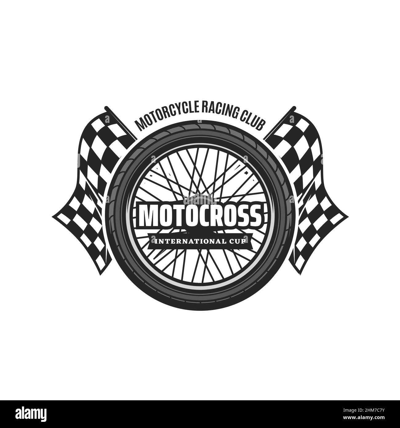 Icône Motocross, moto et courses automobiles ou symbole vecteur de club de sport speedway. Coupe de championnat des hélicoptères personnalisés, course de rallye de motocross i Illustration de Vecteur
