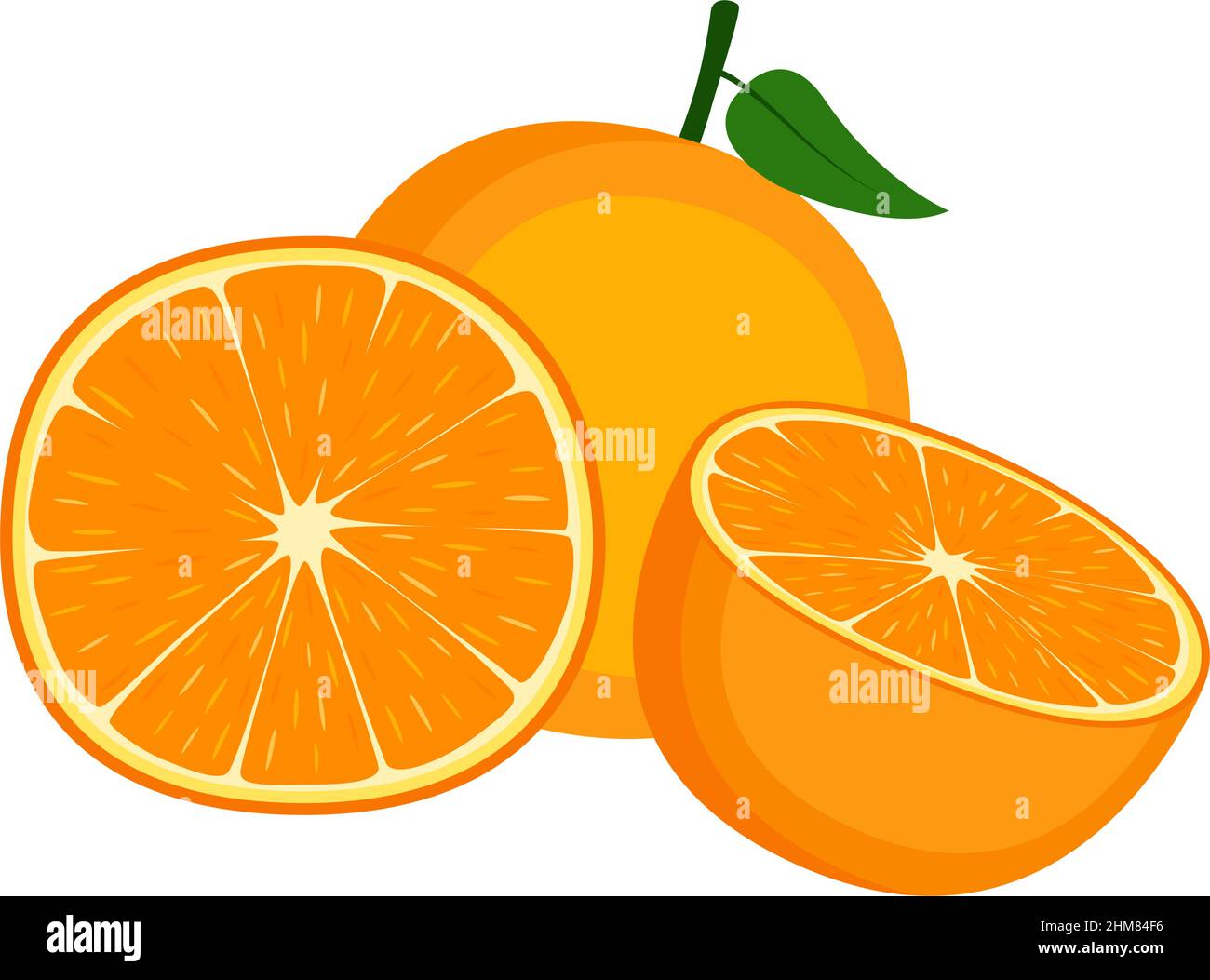 Orange, fruit entier et moitié, sur fond blanc, illustration vectorielle Illustration de Vecteur
