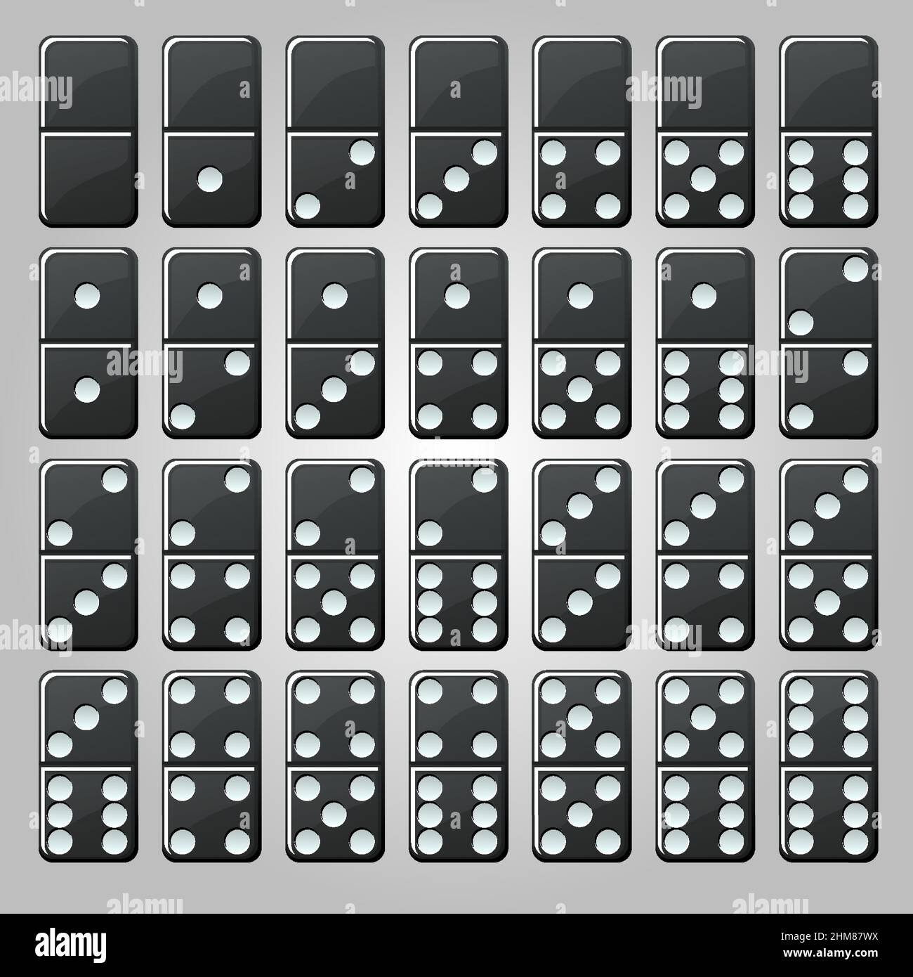 Ensemble vectoriel de dominos noirs classiques isolés pour le jeu. Illustration de Vecteur